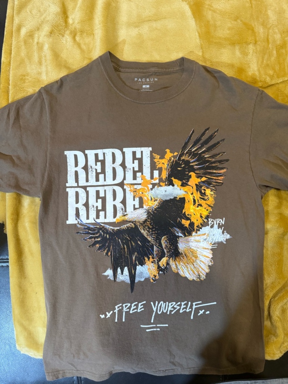 PacSun Brown Graphic 'Rebel' Eagle Tee with Orange Accents